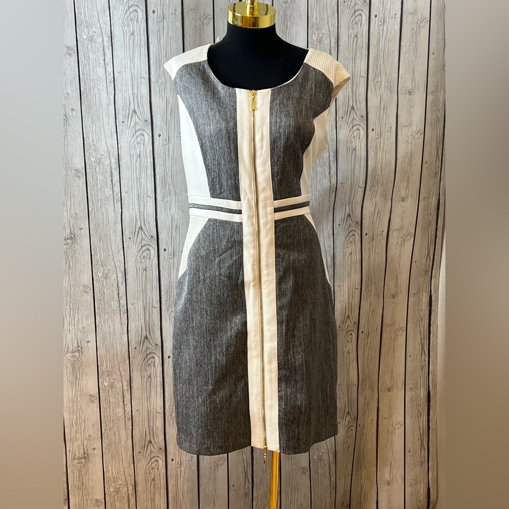SANDRA DARREN Women's dress in ivory grey polyester blend size 12
